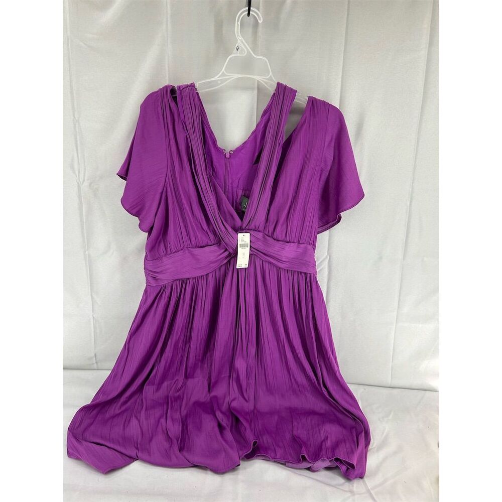 Anthropologie Women's Purple V-Neck Mini Dress Size 14 Short Sleeve - Picture 3 of 9